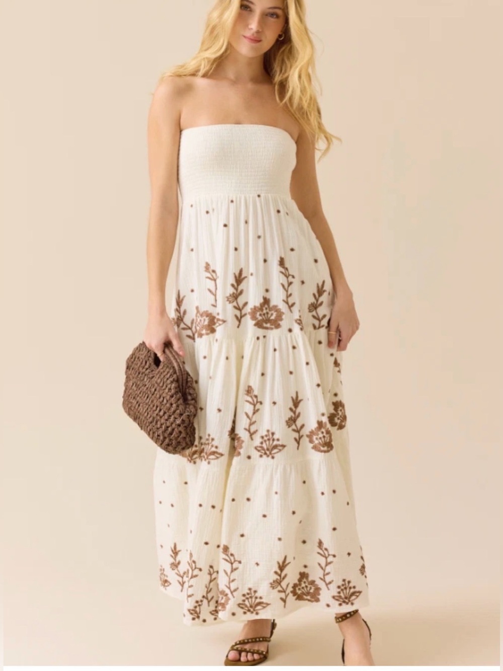 Altar'd State Melanie Strapless Maxi Dress (Ivory/Brown
